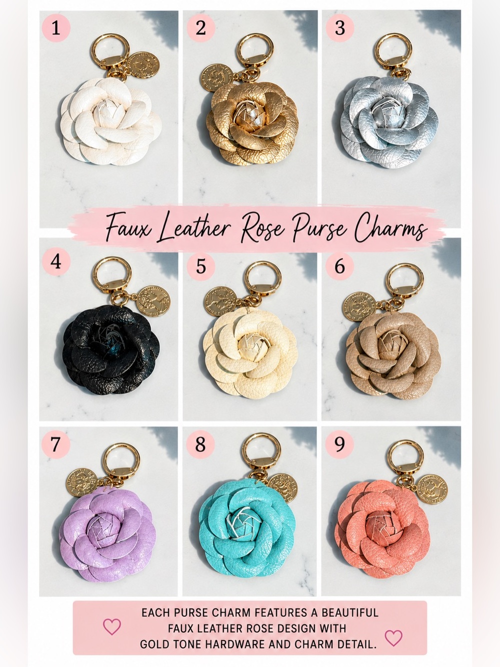 🌹 FAUX LEATHER ROSE PURSE CHARM — PICK ONE 🌹